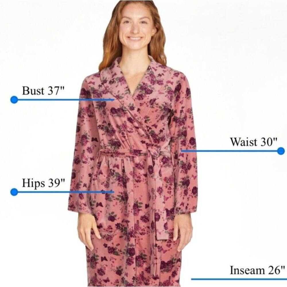 Jessica Simpson Women’s S Pink Fuchsia Blue Velour Floral Short Robe With Belt